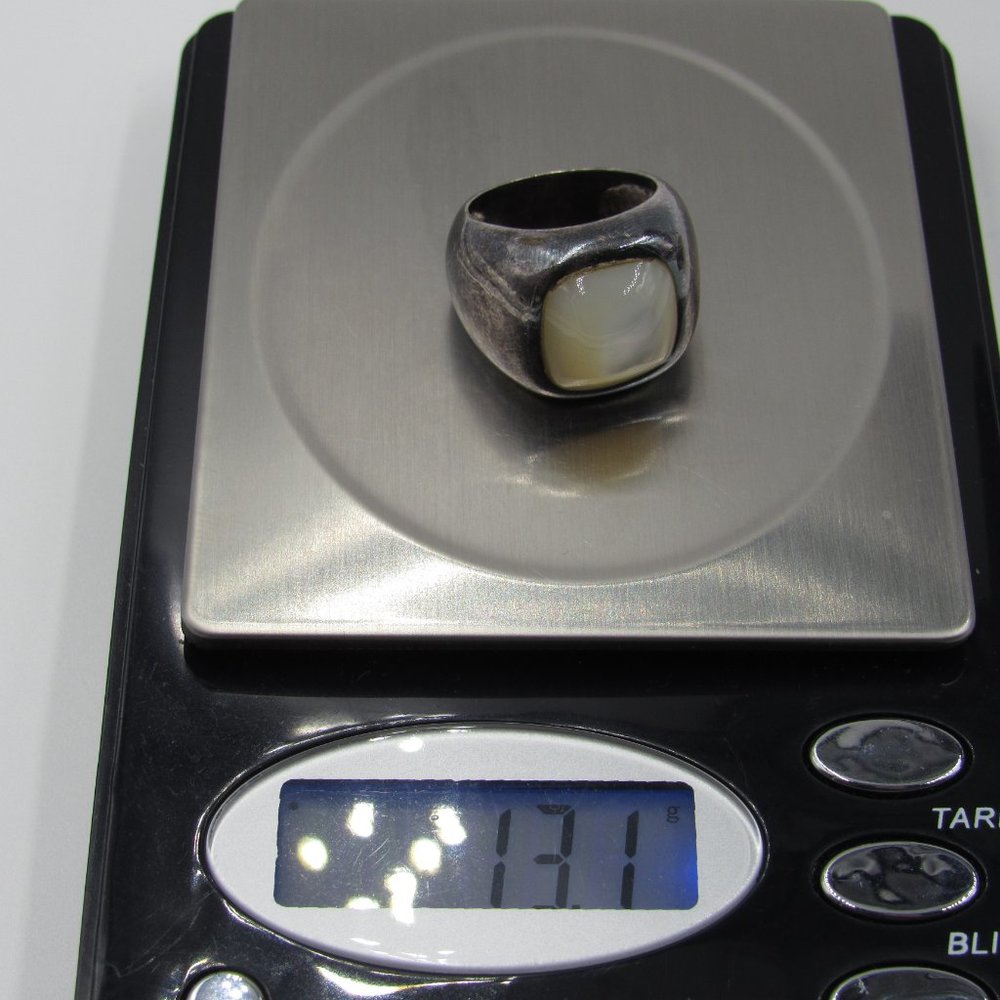 Size 5.75 Sterling Silver Rustic Shell Inlay Band - image 8